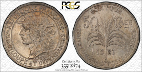 Guadeloupe 50 Centimes 1921. PCGS MS 63