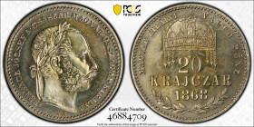 Hungary 20 Krajczar 1868-KB. PCGS Proof 65. Almost TOP POP!