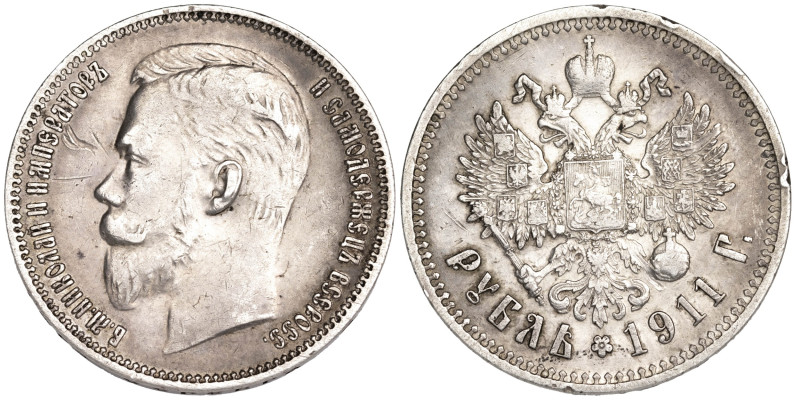 Russia Rouble 1911 ЭБ 

Y-59; Emperor Nicholas II; Silver (.900); Weight: 19.9...