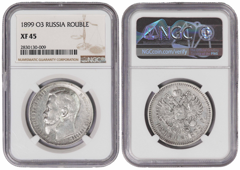 Russia Rouble 1899-ФЗ. NGC XF45

Y-59.3; Emperor Nicholas II; Silver (.900), 2...