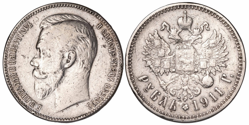 Russia Rouble Nicholas II 1911-EB

Y-59.3; Emperor Nicholas II; Silver (.900),...