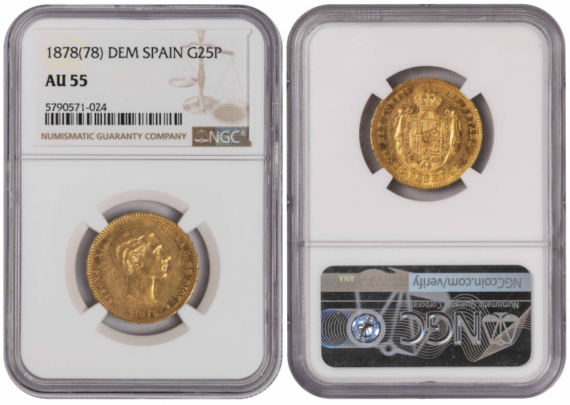 Spain 25 Pesetas 1878(78) DEM. NGC 55

KM-673; King Alfonso XII (1874-1885); G...