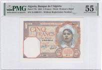 Algeria 5 Francs 1941. PMG 55 EPQ