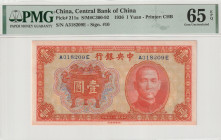 China 1 Yuan 1936. PMG Gem UNC 65 EPQ