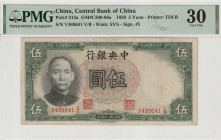 China 5 Yuan 1936. PMG 30