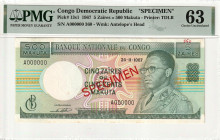 Congo Democratic Republic 5 Zaires = 500 Makuta 1967 Specimen PMG 63 EPQ