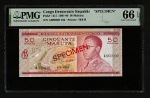 Congo Democratic Republic 50 Makuta 1968 Specimen. PMG Gem UNC 66 EPQ