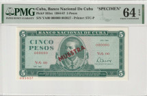 Cuba 5 Pesos 1984. PMG Choice UNC 64 EPQ. Specimen