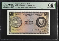 Cyprus 1 Pound 1973. PMG Gem UNC 66 EPQ