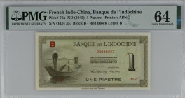 French Indo-China 1 Piastre ND (1945). PMG 64