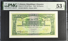 Lebanon 50 Piastres 1942. PMG 53 EPQ
