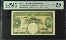 Malaya & British 5 Dollars 1941 (ND1945). PMG 25