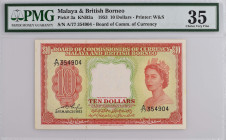 Malaya & British Borneo 10 Dollars 1953. PMG 35