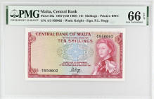 Malta Central Bank 10 Shillings 1967. PMG 66 EPQ
