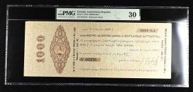 Georgia 1000 Rubles 1919. PMG 30. Almost Top Pop