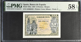 Spain 2 Pesetas 1937 PMG 58