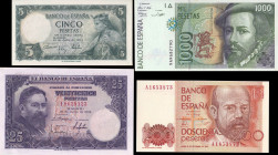 Spain 5, 25 Pesetas 1954, 200 Pesetas 1980, 1000 Pesetas 1992. 4 pcs.