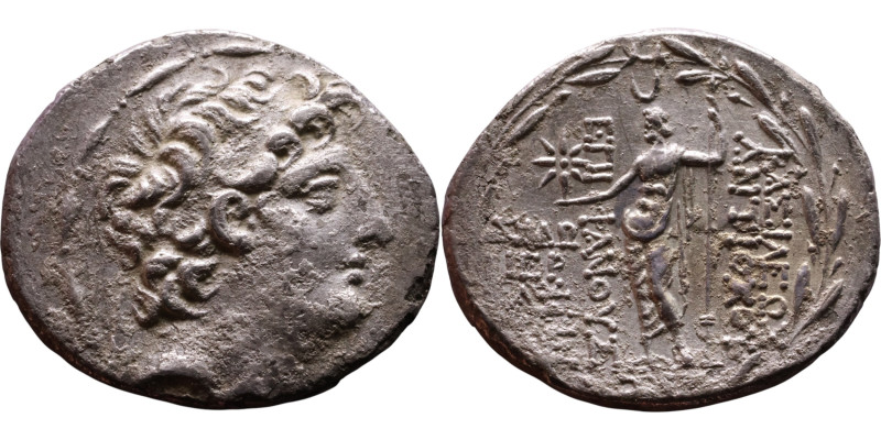 Antiochus VIII Grypus (Seleukid King: 125-96 BC) Akka. AR Tetradrachm. Mint: Akk...