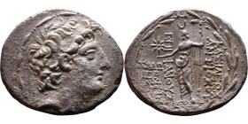Antiochus VIII Grypus (Seleukid King: 125-96 BC) Akka. AR Tetradrachm. Mint: Akka Obv: Diademed head of Antiochus VIII right Rev: BAΣΙΛΕΩΣ ANTIOXOY EΠ...