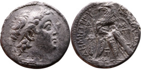 Demetrius II Nikator (Seleukid King: 144 – 138 BC and 129-126 BC ) Phoenica: Tyre – Tetradrachm Obverse: Draped bust in a diadem facing right. Reverse...