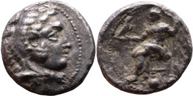 Alexander III (336-323 BC) Tetradrachm Obverse: Head of Herakles to right, wearing lion skin headdress Rev: Zeus seated left on low throne, holding lo...