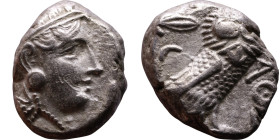 ATTICA, Athens. Circa 454-404 BC. AR Tetradrachm Obverse: Head of Athena right, with frontal eye, wearing earring, necklace, and crested Attic helmet ...