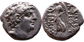 Antiochos VIII Epiphanes (Seleukid King: 121-96 BC) Hemidrachm Obv: Diademed head of Antiochus VIII right Rev: BAΣΙΛΕΩΣ ANTIOXOY EΠIΦANOYΣ Nike standi...