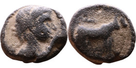 Greek Bronze coin. (IV-I century BC)

Weight:16mm 4,69g

Artificial sand patina