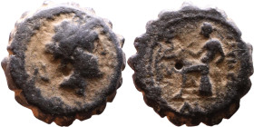 Seleukos IV Filopator (Seleukid King: 187 – 175 BC) AE bronze. Obv:Diademed head of Seleucus IV right Reverse: Apollo seated left on omphalos, testing...