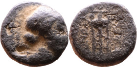 Greek Bronze coin. (IV-I century BC)

Weight:12mm 1,70g

Artificial sand patina