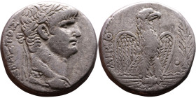 Nero (54-68) Syria: Antioch. Tetradrachm Obverse: ΝΕΡΩΝ ΚΑΙΣΑΡ ΣΕΒΑΣΤΟΥ Laureate head of Nero, right, with aegis Reverse: Eagle on thunderbolt, right;...