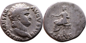 Nero (54-68) Denarius. Obverse: Bust of emperor. Reverse: Salus enthroned left, holding patera and resting other hand on side

Weight:18mm 3,14g