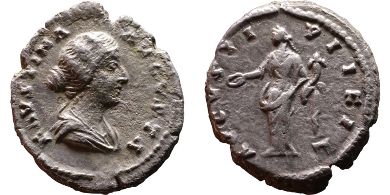 Faustina II (147-176) Denarius Obverse: Bust of empress. Reverse: Concordia stan...
