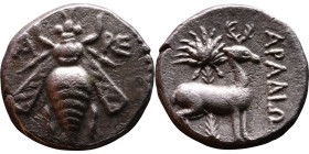 Ionia, Ephesos (Circa 202-150 BC.) AR Drachm. Obv: Bee. Rev: Orepart of stag right, head reverted; palm tree to left

Weight:15mm 3,96g