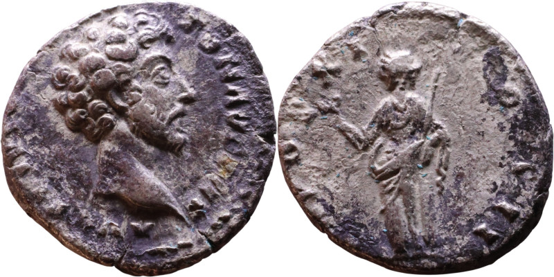 Marcus Aurelius (161-180) Denarius. Obverse: Bust of Emperor. Reverse: Marcus Au...