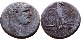 Nero (54-68) Syria: Antioch. Tetradrachm Obverse: ΝΕΡΩΝ ΚΑΙΣΑΡ ΣΕΒΑΣΤΟΥ Laureate head of Nero, right, with aegis Reverse: Eagle on thunderbolt, right;...