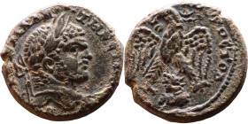 Caracalla (211-217) Tetradrachm. Obverse: Bust of emperor. Reverse: ΔHMAPX Є-ΞOYCIAC, eagle standing left, head right, wreath in beak, tail right, win...