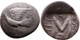Sikyon (Before 146 BC) AR Hemidrachm. Obv: Dove flying left. Rev: Large Σ, ΘΡA-Σ-Y-KΛHΣ above and to sides.

Weight:16mm 2,00g