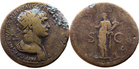 Trajan (98-117) Dupondius Obv: Bust of emperor. Rev: Aequitas standing left, holding scales and cornucopiae

Weight:29mm 10,55g