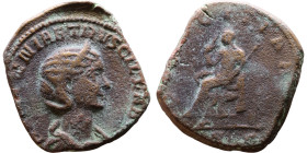 Herennia Etruscilla (Wife of Decius) Sestertius. Obv: Bust of empress. Rev: Pudicitia seated left, drawing out her veil and holding sceptre.

Weight...