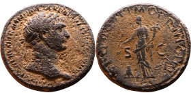 Trajan (98-117) Sestertius Obv: Bust of emperor. Rev: Felicitas standing left, holding caduceus in right hand, cornucopiae in left.

Weight:33mm 27,...