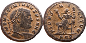 Maximianus (286 – 305) Follis. Obv: IMP C MAXIMIANVS PF AVG, laureate head right / FIDES M-I-LITVM, Fides seated left, holding two standards.

Weigh...
