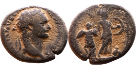 Domitian (81-96) Caesarea Maritima, Palestine. Bronze coin Obverse: Bust of emperor. Reverse: Athena standing right on prow, holding spear and shield,...