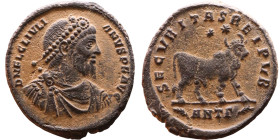 Julian II Apostate (360-363) Double Maiorina. Obv: Bust of emperor. Rev: SECVRITAS REIPVB walking bull right

Weight:25mm 7,83g

Artificial sand p...