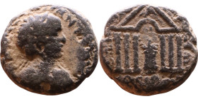 Elagabalus (218-222) Bronze coin Obv: Bust of emperor. Rev: Front of Temple

Weight:24mm 13,46g

Artificial sand patina