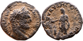 Caracalla (211-217) Bronze coin. Obv: Bust of emperor Rev: Pietas standing left by altar, holding box of incense and raising right hand.

Weight:26m...