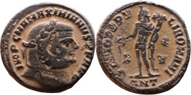 Maximianus (286-305 AD). AE follis. Obv.Laureate head right. Rev.: Genius standing left pouring libations from patera, holds cornucopia

Weight:26mm...