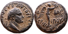 Vespasian (69-79) Bronze coin. Obv: bust of emperor. Rev: Walking nike right

Weight:23mm 11,01g

Artificial sand patina