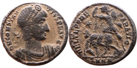 Constantius II (337-361) follis. Obv.: D N CONSTAN-TIVS P F AVG; bust of Constantius II, pearl-diademed, draped, cuirassed, right. Rev.: FEL TEMP RE-P...