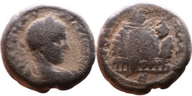 Elagabalus (218-222) Samaria: Neapolis Bronze coin. Obverse: ΑΥΤ Κ Μ ΑΥΡ ΑΝΤωΝΙΝΟϹ laureate, draped and cuirassed bust of Elagabalus, right, seen from...